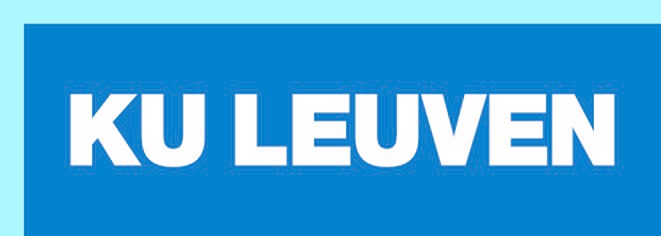 Een blauwe balk met in grote witte bloketters KU Leuven